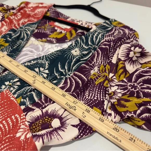 NWOT By Anthropologie Short-Sleeve V-Neck Button-Front Multicolor Midi Dress 14 - Picture 13 of 15